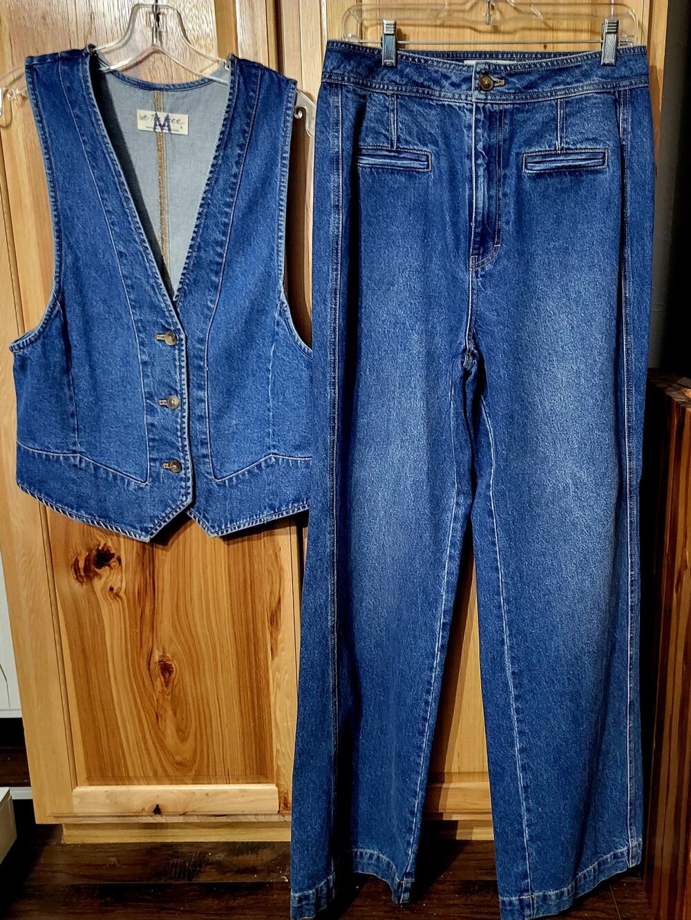 Free People We The Free Modern Meadow Sleeveless Denim Vest & Jeans Set Size Med